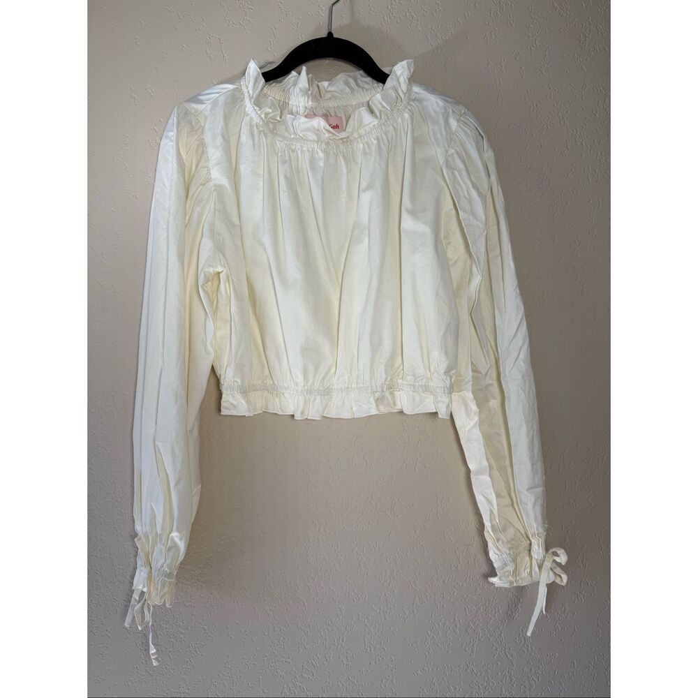 Lisa Says Gah Cream Ruffled Long-Sleeve Blouse